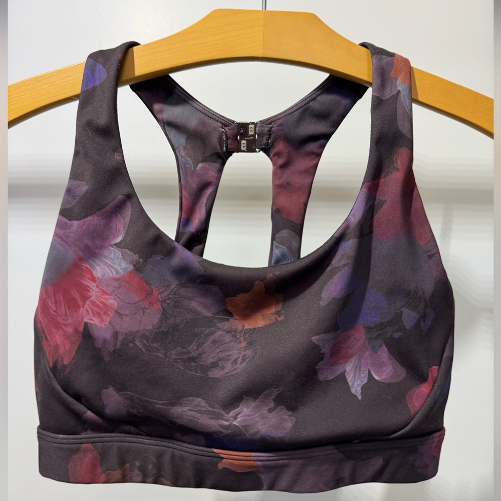 Athleta Purple Floral Racerback Sports Bra 34/A-C